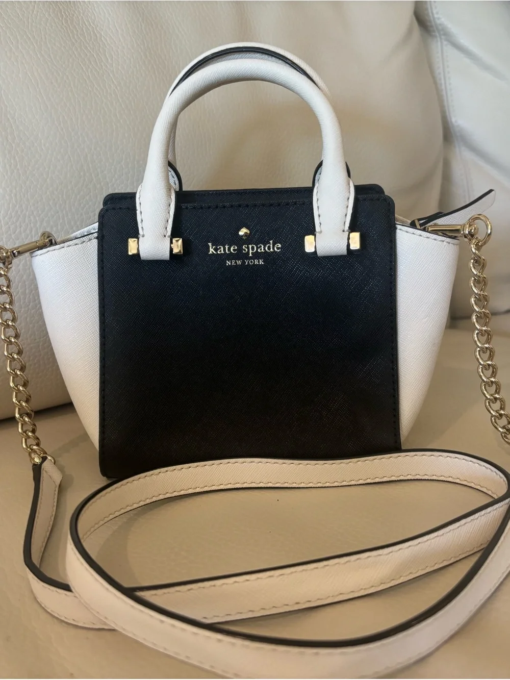kate spade Black and White Mini Satchel with Gold Chain